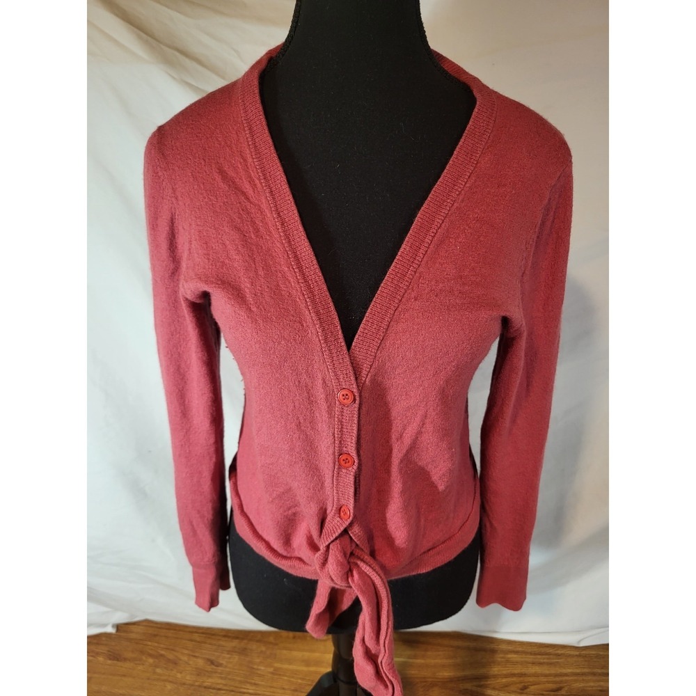 27 Miles Size Large‎ Dark Pink Silk Cashmere Blend Cardigan Sweater Tie Front